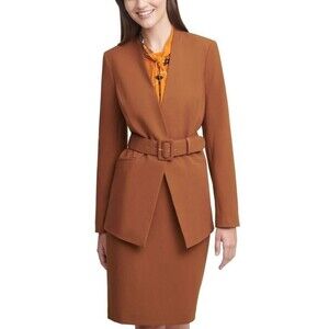 Calvin Klein Collarless Belted Jacket Tobacco Brown 8